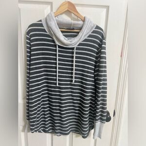 Pink Clover Black and White Striped Turtleneck Sweater